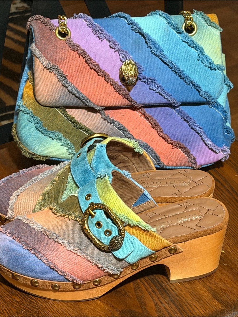 Kurt Geiger Multicolor Frayed Denim Platform Clog